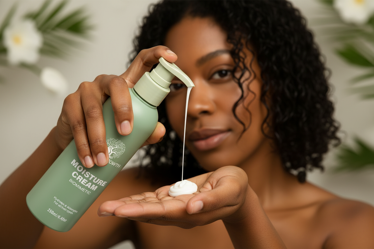 Pompe Moisture Cream dans la main